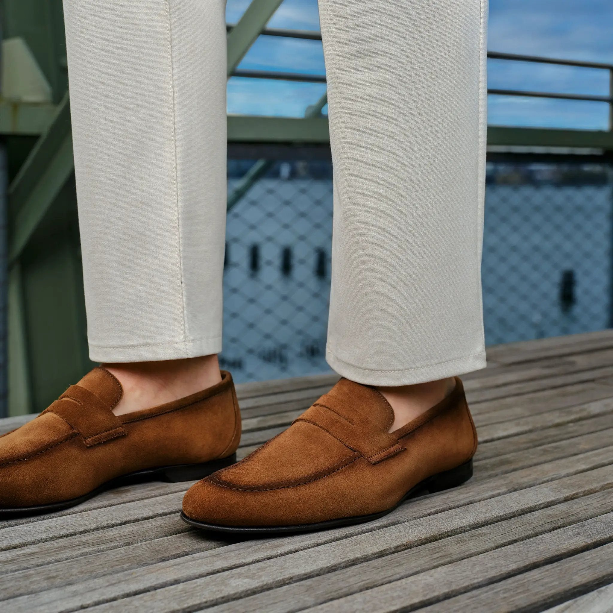 Aldrin Mid Brown Suede Penny Loafer by To Boot New York