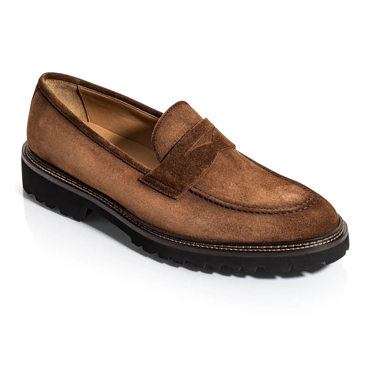 Geneva Burnished Brown Suede Penny Loafer by To Boot New York