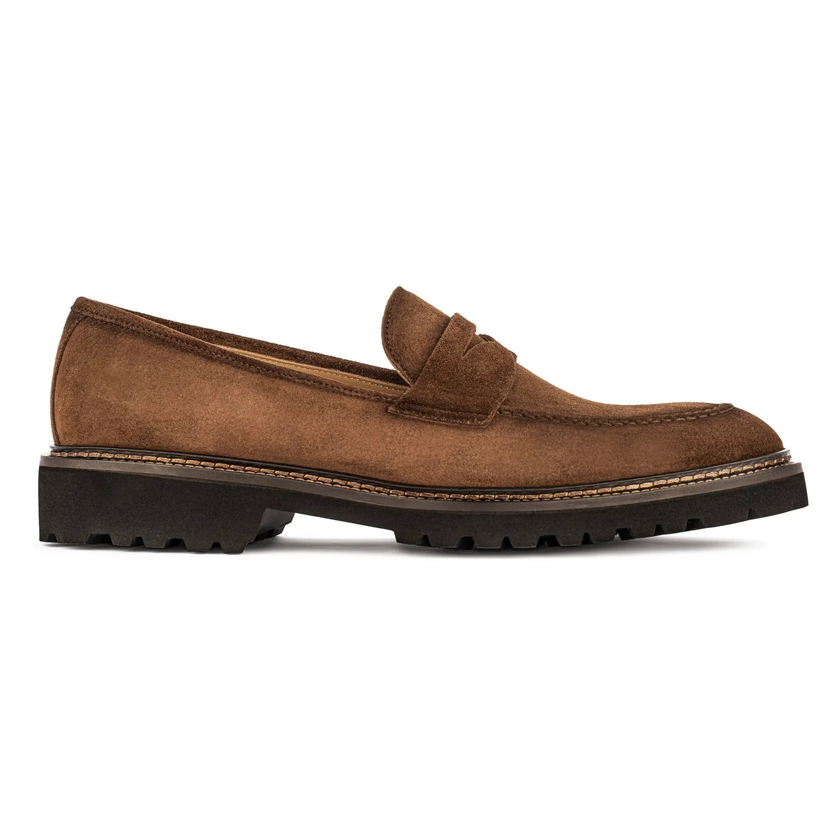 Geneva Burnished Brown Suede Penny Loafer by To Boot New York