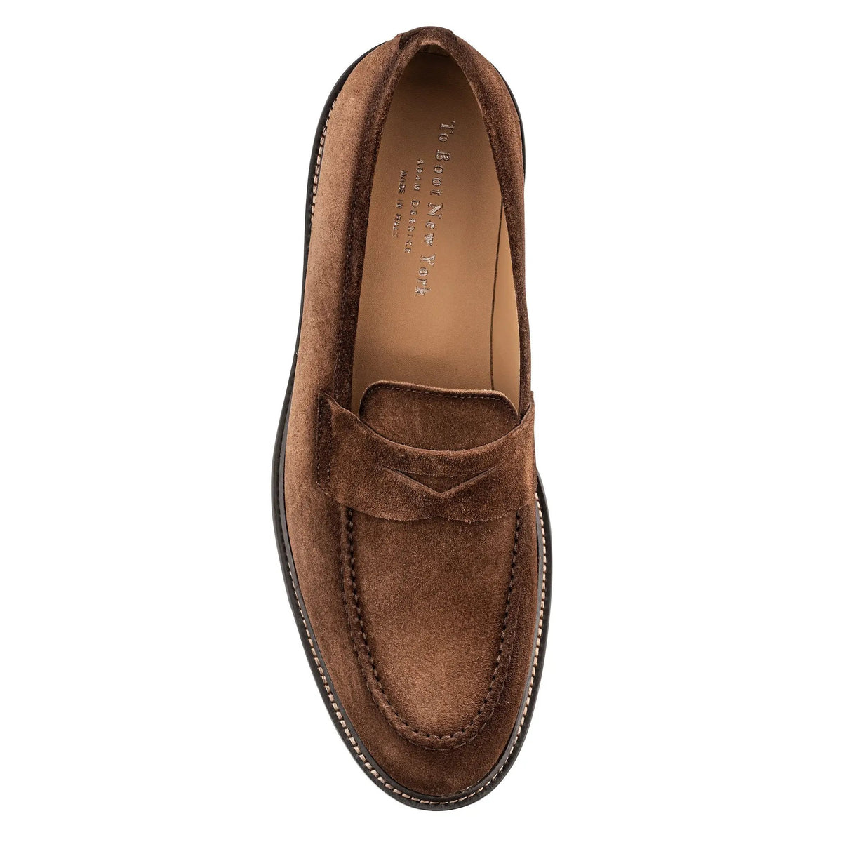 Geneva Burnished Brown Suede Penny Loafer by To Boot New York